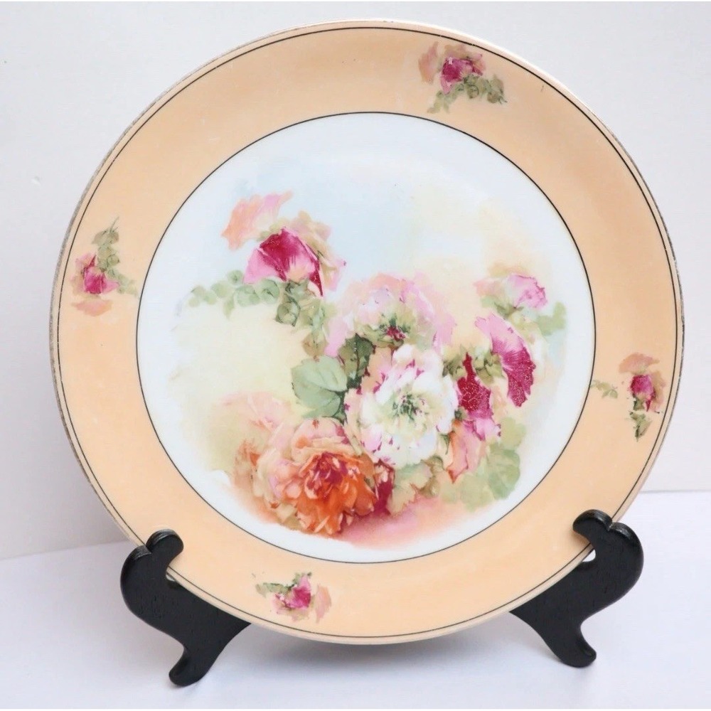 Antique Porcelain Gold Trim Floral Plate Bavaria Decorative Display Floral